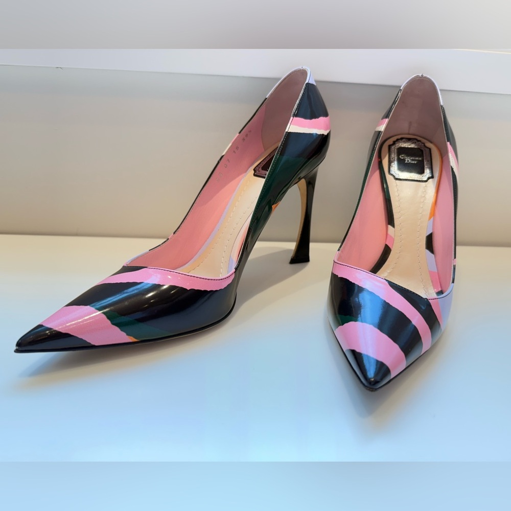 DIOR Christian Dior Pink ,Orange,green Black high Heels SHOES SIZE 39,5 -US 9,5 - Picture 5 of 17